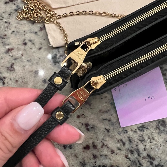 LOUIS VUITTON DOUBLE ZIP POCHETTE CROSSBODY EMPREINTE MONOGRAM NOIR Black - Picture 12 of 16